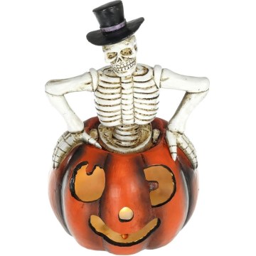 LED Dekorace HALLOWEEN LED/2xLR44/teplá bílá kostlivec v dýni pryskyřice