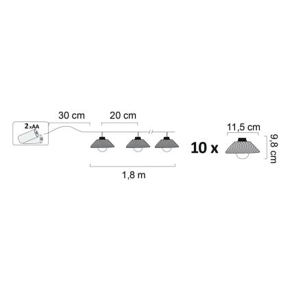 LED Dekorační řetěz ASTRA 10xLED/2xAA 2,1 m černá