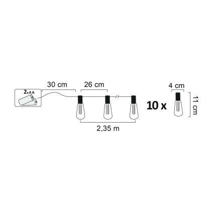 LED Dekorační řetěz EDISON 2,65 m 10xLED/2xAA