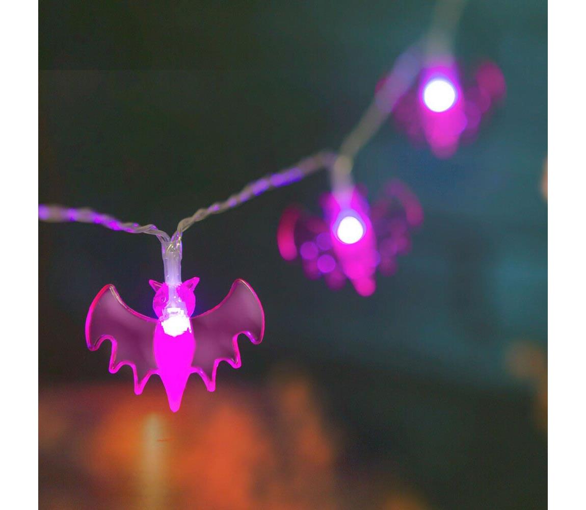 Family LED Dekorační řetěz HALLOWEEN 10xLED/2xAA 1,65 m netopýři LC3475