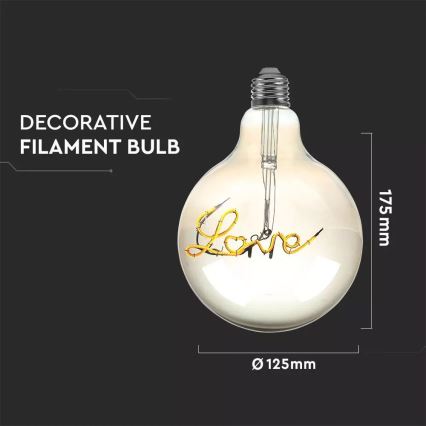 LED Dekorační žárovka FILAMENT G125 E27/5W/230V 2200K