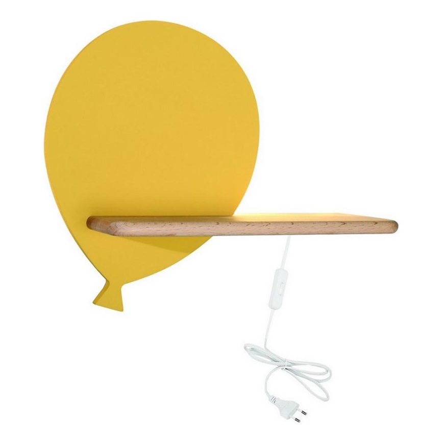 LED Dětské nástěnné svítidlo s poličkou BALLOON LED/4W/230V žlutá/dřevo, 