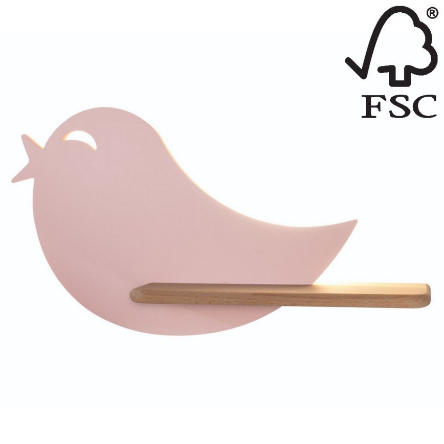 LED Dětské nástěnné svítidlo s poličkou BIRD LED/5W/230V růžová/dřevo, 