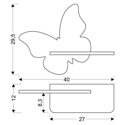 LED Dětské nástěnné svítidlo s poličkou BUTTERFLY LED/5W/230V růžová/dřevo, FSC certifikováno