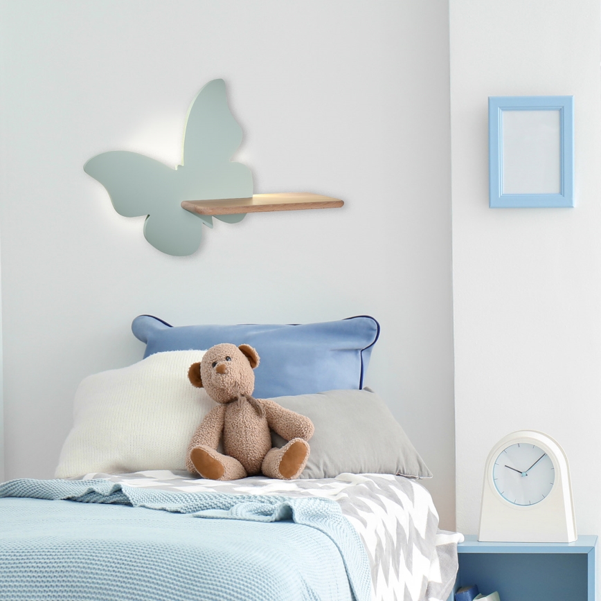 LED Dětské nástěnné svítidlo s poličkou BUTTERFLY LED/5W/230V zelená/dřevo, 
