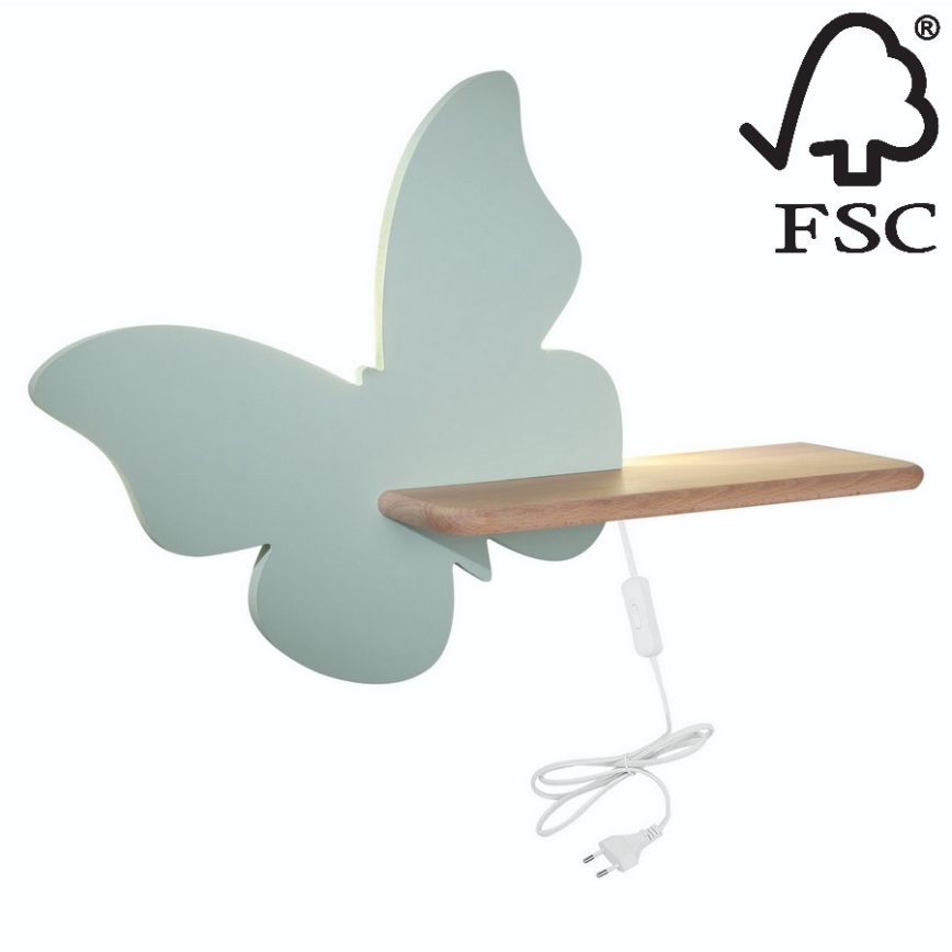 LED Dětské nástěnné svítidlo s poličkou BUTTERFLY LED/5W/230V zelená/dřevo, 