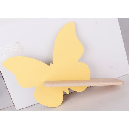 LED Dětské nástěnné svítidlo s poličkou BUTTERFLY LED/5W/230V žlutá/dřevo, 