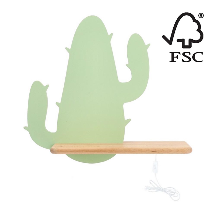 LED Dětské nástěnné svítidlo s poličkou CACTUS LED/4W/230V zelená/dřevo, 