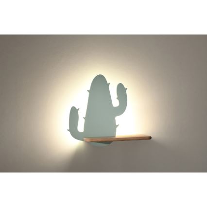 LED Dětské nástěnné svítidlo s poličkou CACTUS LED/4W/230V zelená/dřevo, FSC certifikováno