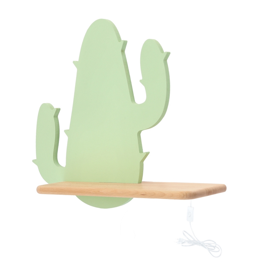LED Dětské nástěnné svítidlo s poličkou CACTUS LED/4W/230V zelená/dřevo, FSC certifikováno