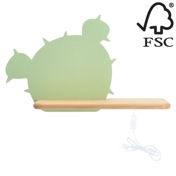 LED Dětské nástěnné svítidlo s poličkou CACTUS LED/4W/230V zelená/dřevo, 