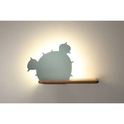 LED Dětské nástěnné svítidlo s poličkou CACTUS LED/4W/230V zelená/dřevo, 