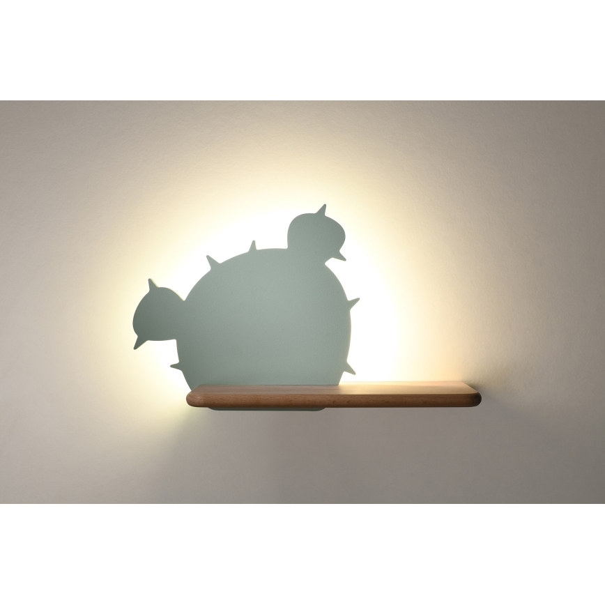 LED Dětské nástěnné svítidlo s poličkou CACTUS LED/4W/230V zelená/dřevo, 