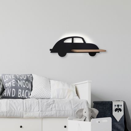 LED Dětské nástěnné svítidlo s poličkou CAR LED/5W/230V černá/dřevo,