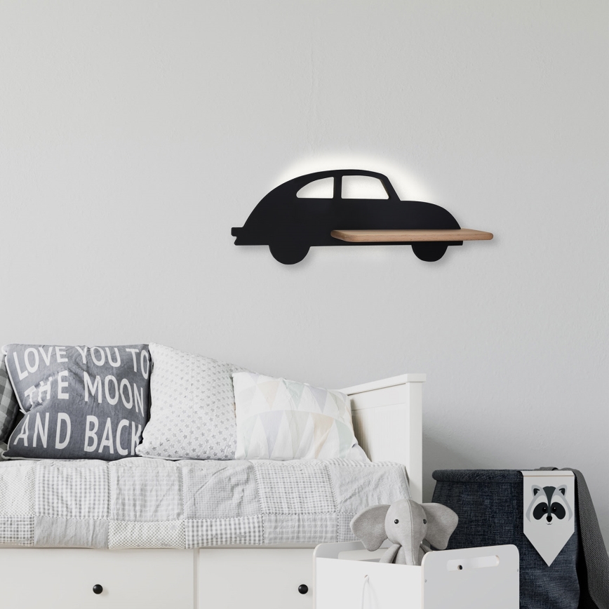 LED Dětské nástěnné svítidlo s poličkou CAR LED/5W/230V černá/dřevo,