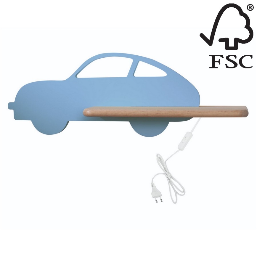 LED Dětské nástěnné svítidlo s poličkou CAR LED/5W/230V modrá/dřevo, 