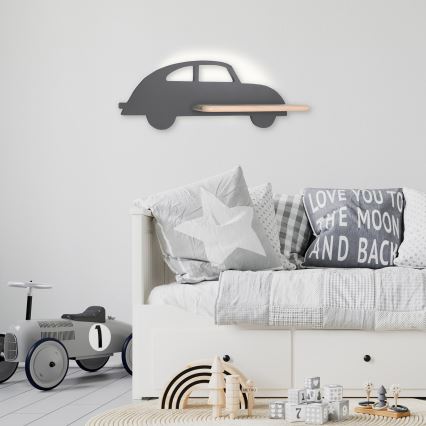 LED Dětské nástěnné svítidlo s poličkou CAR LED/5W/230V šedá/dřevo, 