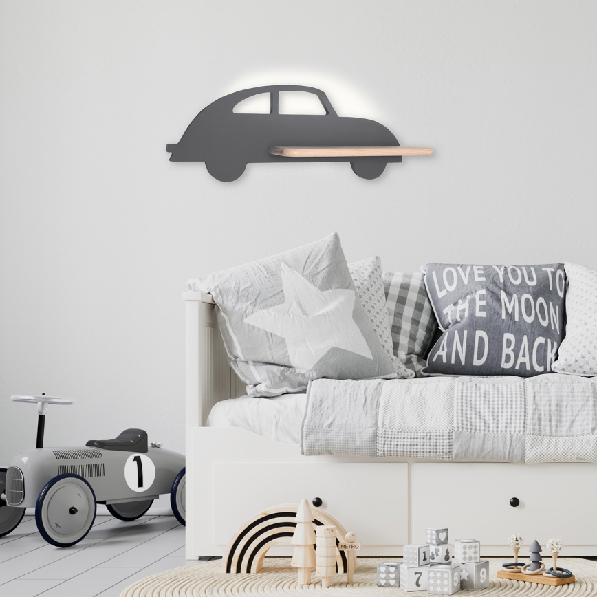 LED Dětské nástěnné svítidlo s poličkou CAR LED/5W/230V šedá/dřevo, 