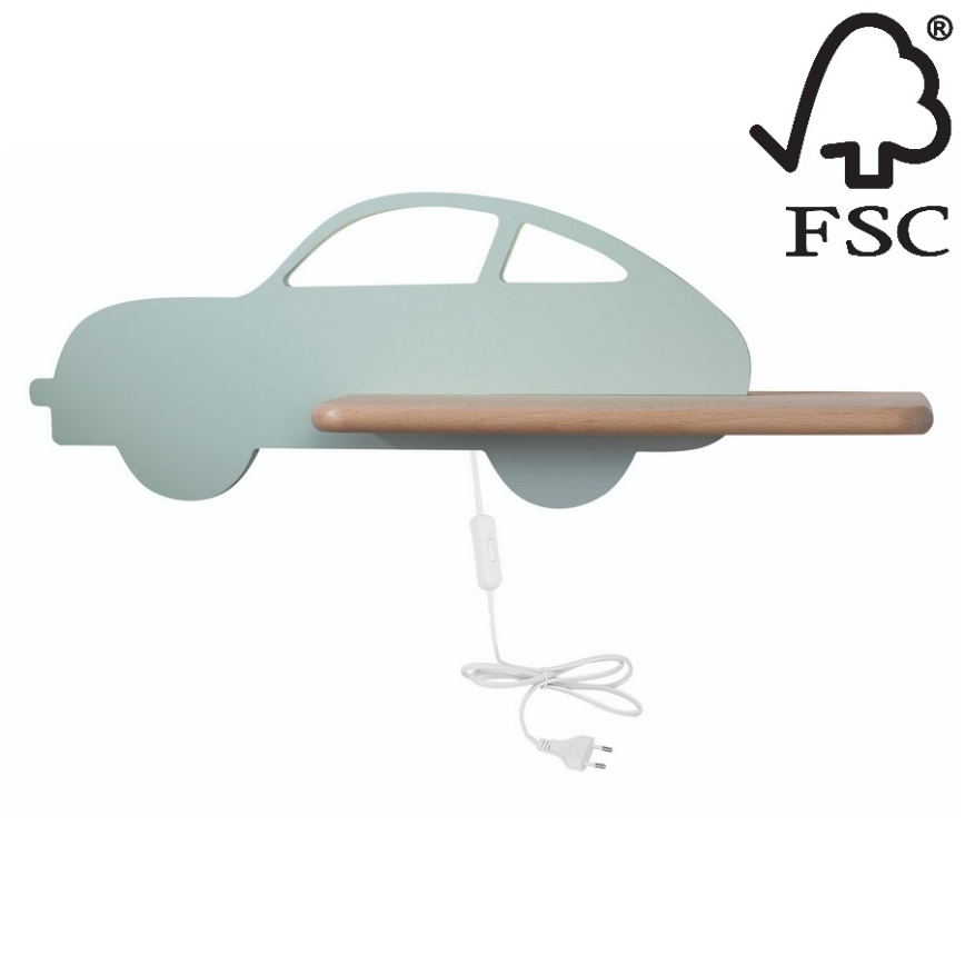 LED Dětské nástěnné svítidlo s poličkou CAR LED/5W/230V zelená/dřevo, 