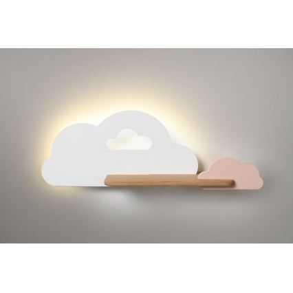 LED Dětské nástěnné svítidlo s poličkou CLOUD LED/5W/230V bílá/růžová, FSC certifikováno