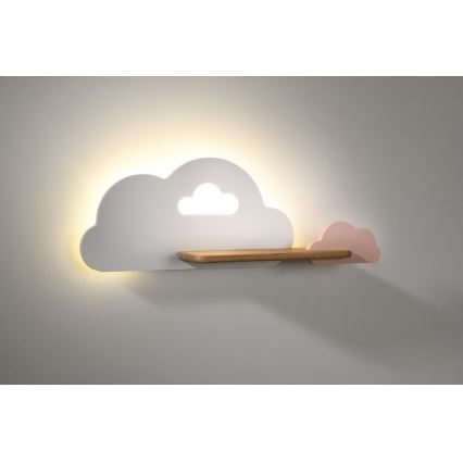 LED Dětské nástěnné svítidlo s poličkou CLOUD LED/5W/230V bílá/růžová, FSC certifikováno