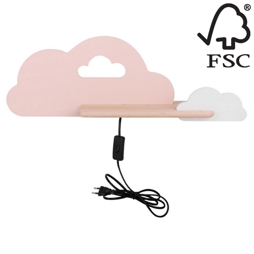 LED Dětské nástěnné svítidlo s poličkou CLOUD LED/5W/230V růžová/bílá, 