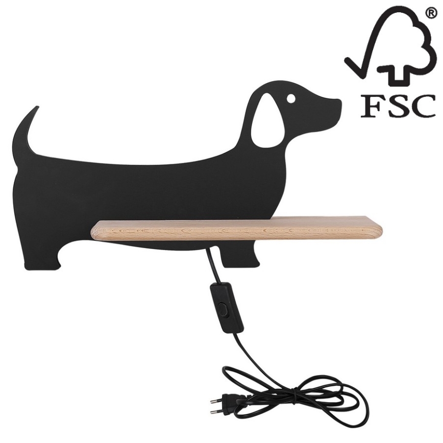 LED Dětské nástěnné svítidlo s poličkou DOG LED/5W/230V černá/dřevo, 
