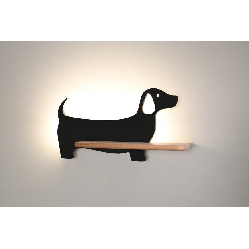 LED Dětské nástěnné svítidlo s poličkou DOG LED/5W/230V černá/dřevo, 