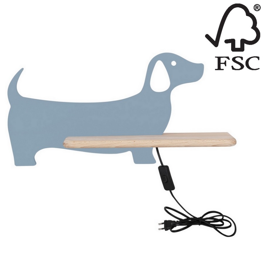 LED Dětské nástěnné svítidlo s poličkou DOG LED/5W/230V modrá/dřevo, 
