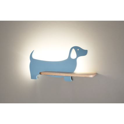 LED Dětské nástěnné svítidlo s poličkou DOG LED/5W/230V modrá/dřevo, 
