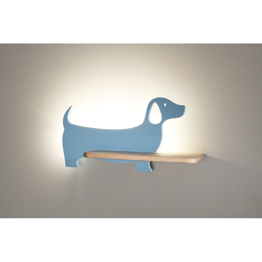 LED Dětské nástěnné svítidlo s poličkou DOG LED/5W/230V modrá/dřevo, 