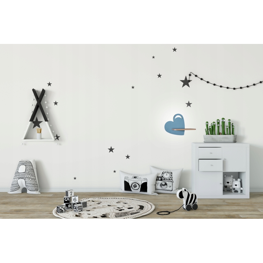 LED Dětské nástěnné svítidlo s poličkou HEART LED/5W/230V modrá/dřevo, 