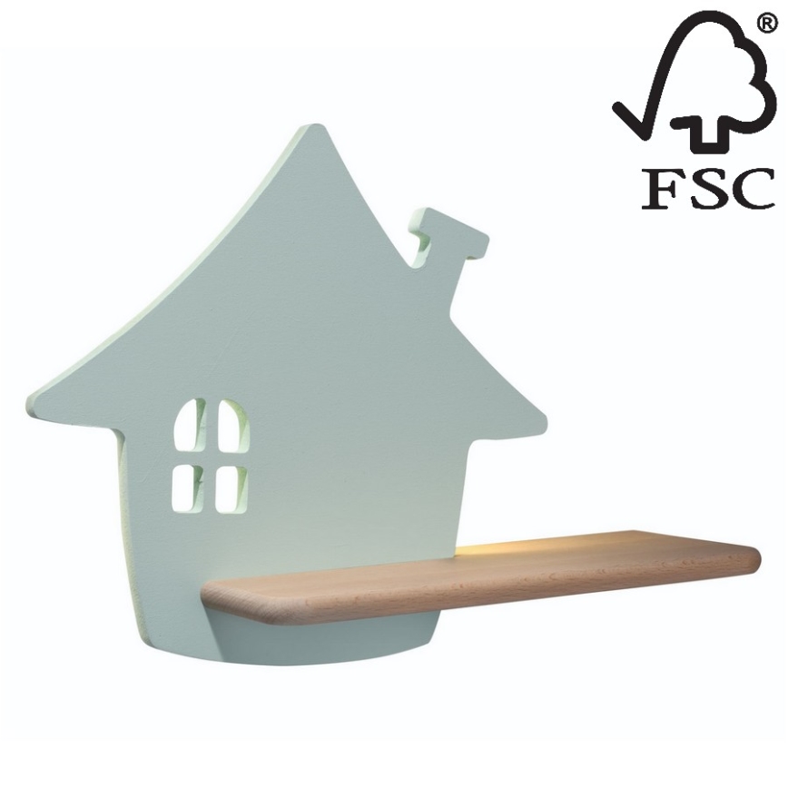 LED Dětské nástěnné svítidlo s poličkou HOUSE LED/4W/230V zelená/dřevo, 