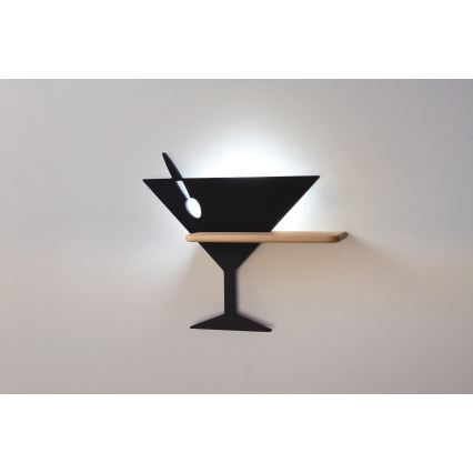 LED Dětské nástěnné svítidlo s poličkou PICCOLO LED/4W/230V černá/dřevo,
