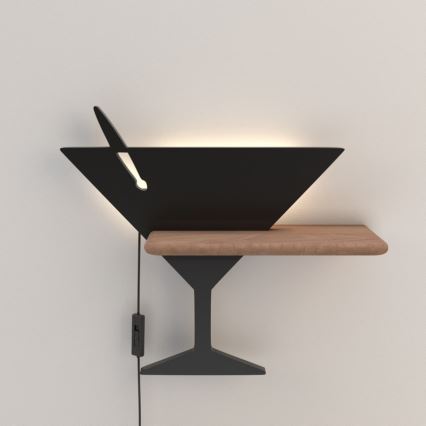 LED Dětské nástěnné svítidlo s poličkou PICCOLO LED/4W/230V černá/dřevo, 