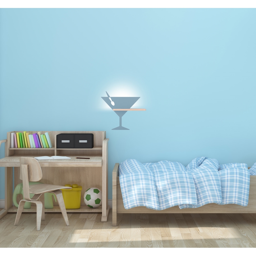 LED Dětské nástěnné svítidlo s poličkou PICCOLO LED/4W/230V modrá/dřevo, 