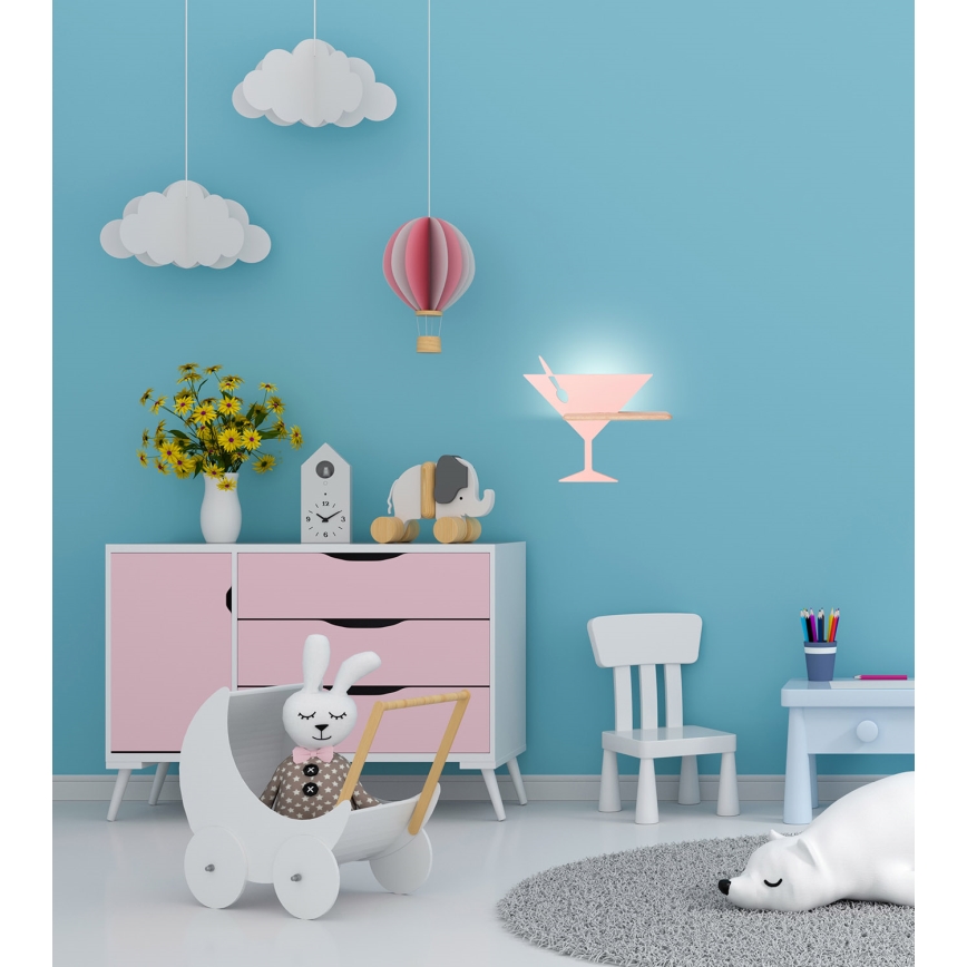 LED Dětské nástěnné svítidlo s poličkou PICCOLO LED/4W/230V růžová/dřevo,