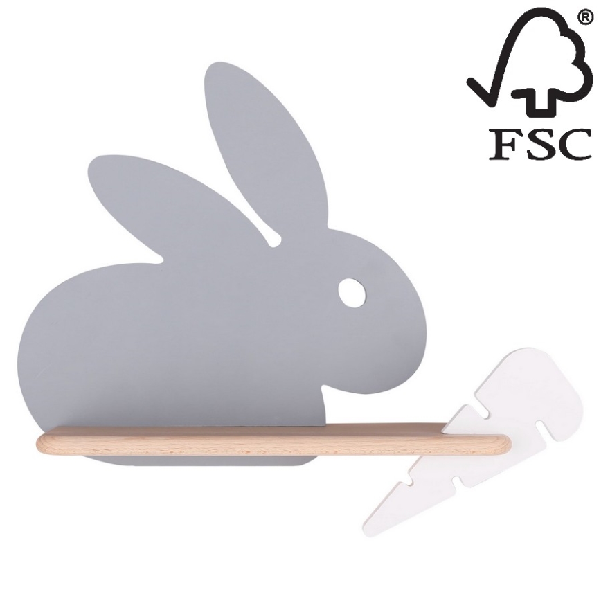 LED Dětské nástěnné svítidlo s poličkou RABBIT LED/4W/230V šedá/bílá/dřevo, FSC certifikováno