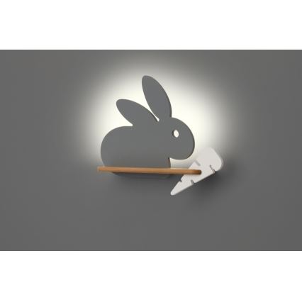 LED Dětské nástěnné svítidlo s poličkou RABBIT LED/4W/230V šedá/bílá/dřevo, FSC certifikováno