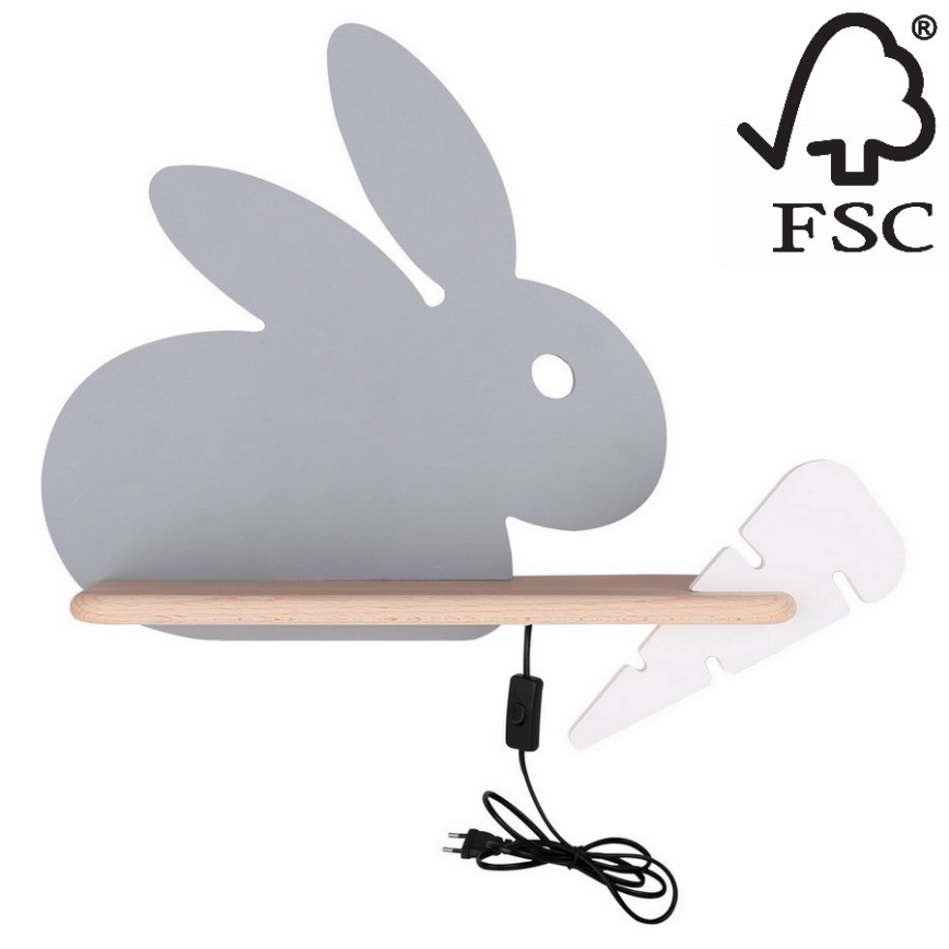 LED Dětské nástěnné svítidlo s poličkou RABBIT LED/4W/230V šedá/bílá/dřevo, 