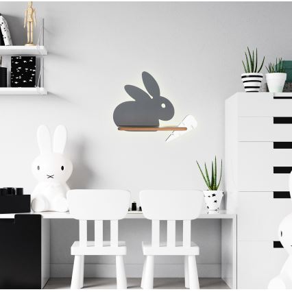 LED Dětské nástěnné svítidlo s poličkou RABBIT LED/4W/230V šedá/bílá/dřevo, 