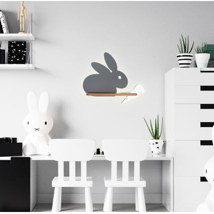 LED Dětské nástěnné svítidlo s poličkou RABBIT LED/4W/230V šedá/bílá/dřevo, FSC certifikováno