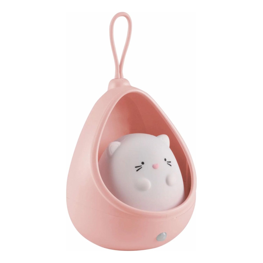 LED Dětské orientační svítidlo se senzorem KITTY LED/0,5W/5V USB 1200 mAh růžová