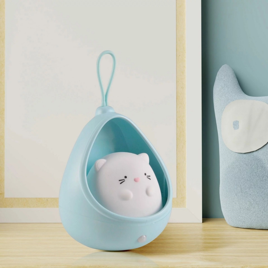 LED Dětské orientační svítidlo se senzorem KITTY LED/0,5W/5V USB 1200 mAh modrá