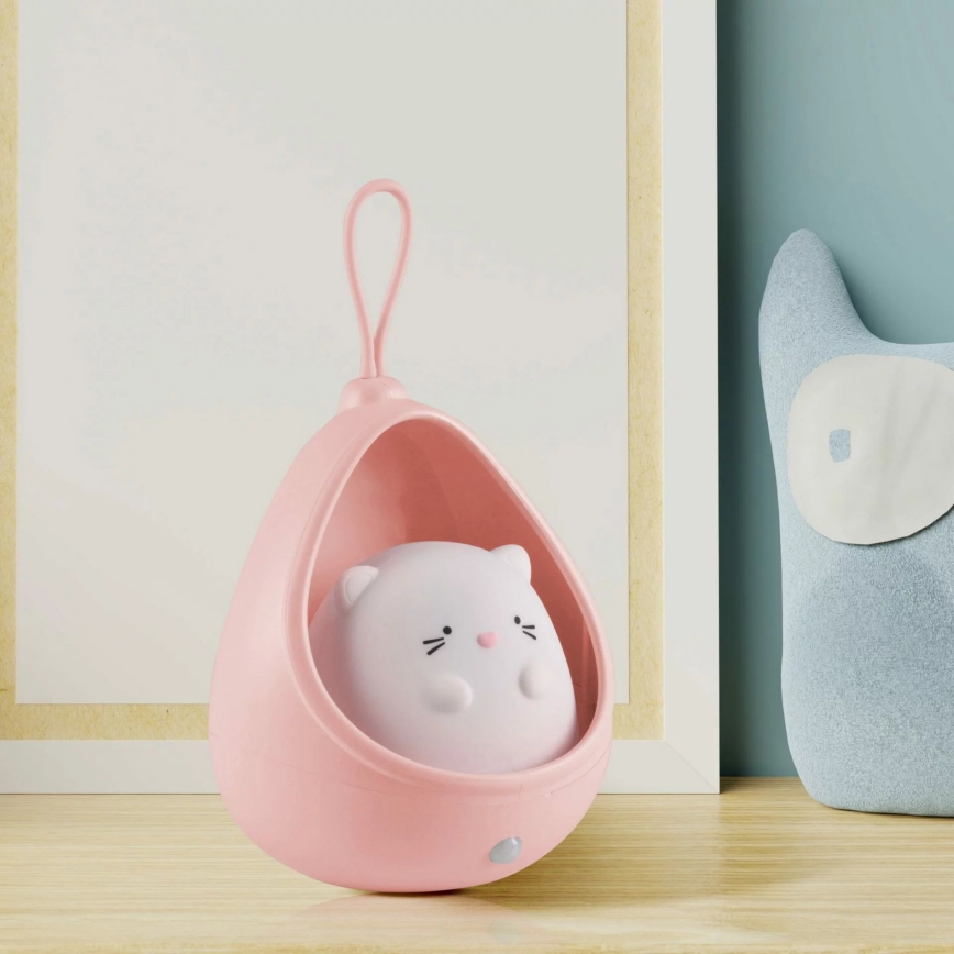 LED Dětské orientační svítidlo se senzorem KITTY LED/0,5W/5V USB 1200 mAh růžová
