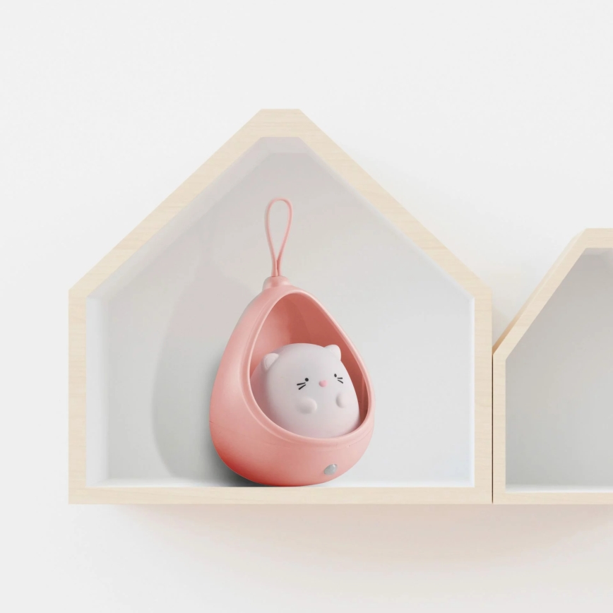 LED Dětské orientační svítidlo se senzorem KITTY LED/0,5W/5V USB 1200 mAh růžová
