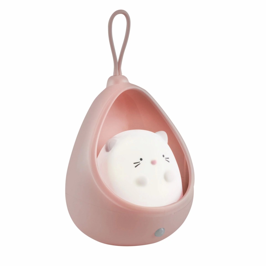 LED Dětské orientační svítidlo se senzorem KITTY LED/0,5W/5V USB 1200 mAh růžová