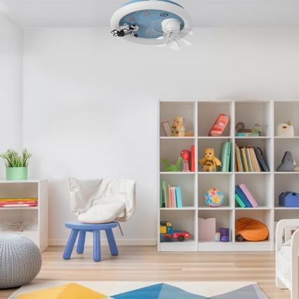 LED Dětské stmívatelné stropní svítidlo s ventilátorem LED/48W/230V 3000/4000/6000K modrá + dálkové ovládání