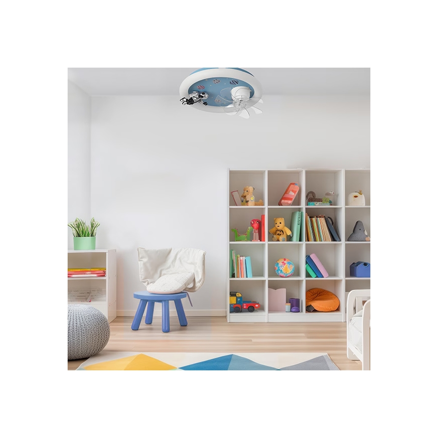 LED Dětské stmívatelné stropní svítidlo s ventilátorem LED/48W/230V 3000/4000/6000K modrá + dálkové ovládání