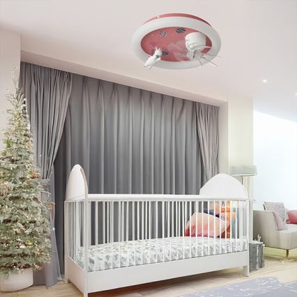 LED Dětské stmívatelné stropní svítidlo s ventilátorem LED/48W/230V 3000/4000/6000K růžová + dálkové ovládání